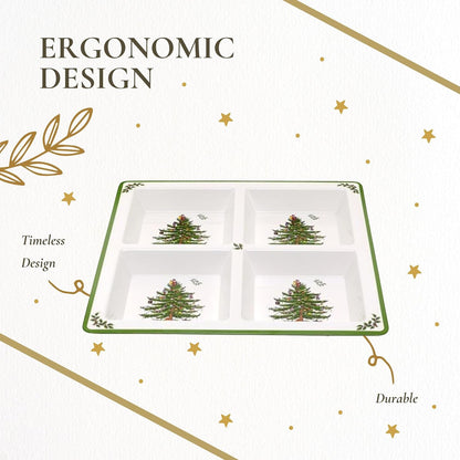 Spode Christmas Tree Melamine Chip and Dip | 14 Inch Serving Platter for Cheese, Appetizers, Chips, Salsa and more, Made of Melamine perfect for Hosting Indoors and Outdoors | Dishwasher safe
