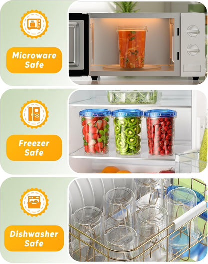 6 Pack-24 oz Freezer Storage Containers, Plastic Food Storage Containers with Twist Top Lids, BPA Free and Reusable Soup Containers with Lids, Leakproof/Microwave/Dishwasher Safe