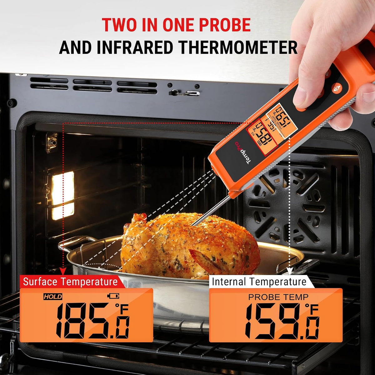 TempPro TempScan 2-in-1 Infrared Thermometer Gun with Meat Probe