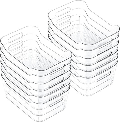 CiWiVOKi 6 Pack Clear Stackable Storage Bins with Bamboo Lids, 3.7L BPA-Free Plastic Organizer Containers with Handles, for Pantry, Kitchen, Fridge, Bathroom, Cabinet & Closet Organization