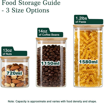 LIBWYS 12-Pack Square Glass Storage Jars with Bamboo Lids (0.6Qt/1.06Qt) - Stackable Food Containers for Pantry Organization, Coffee, Flour, Snacks, Tea | Kitchen Canisters Set
