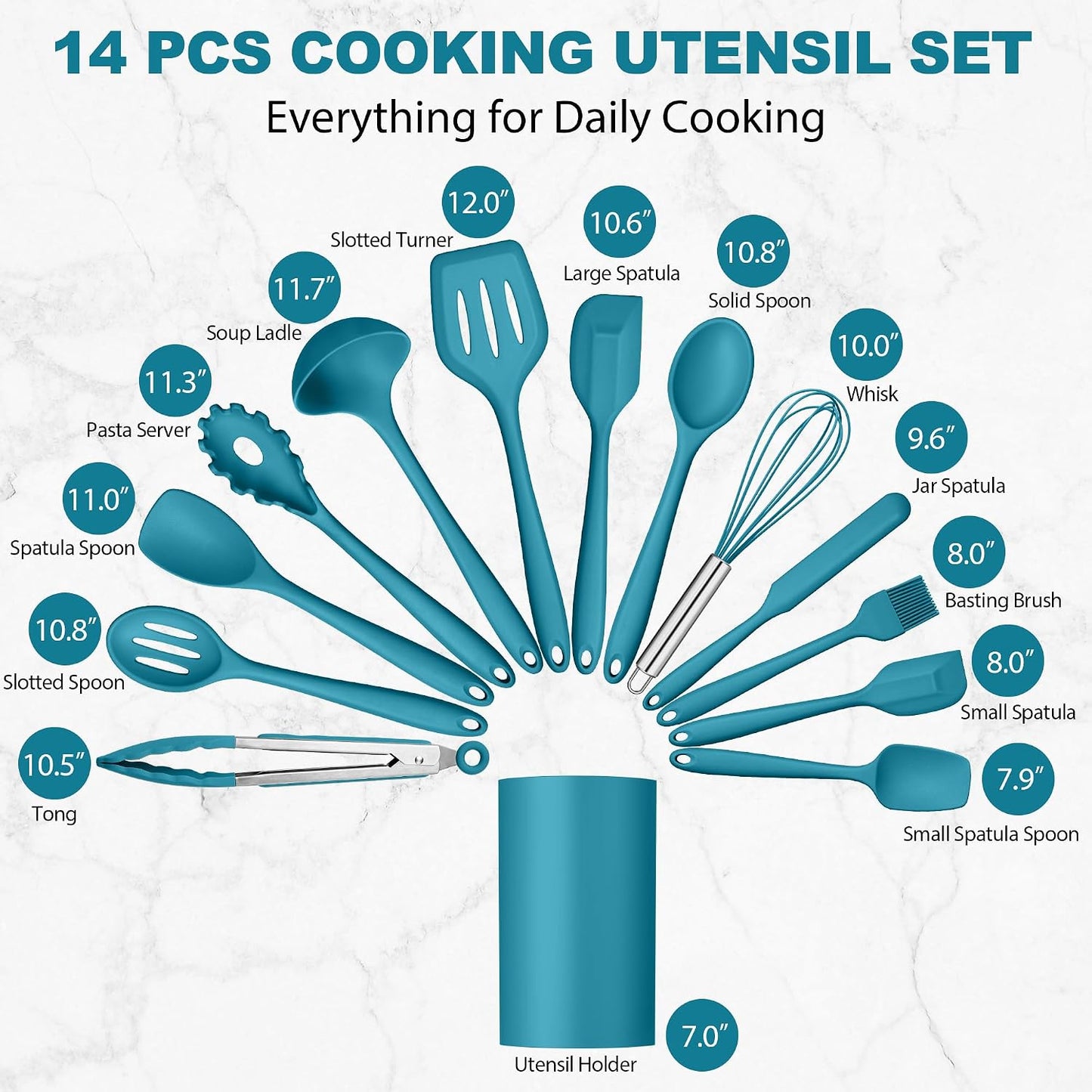 LIANYU 14 Pcs Silicone Kitchen Utensils Set with Holder, 446°F Heat Resistant Silicone Cooking Kitchen Utensils Spatula Set, Non-Stick & Dishwasher Safe Cooking Tools, Comfort Grip Handle, Black