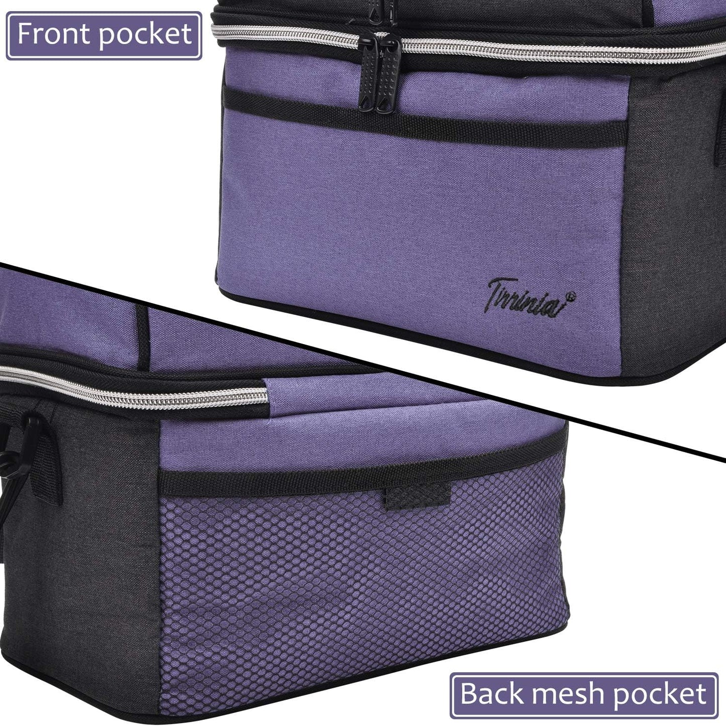 Tirrinia Reusable Lunch Box for Men Women, Insulated Lunch Bag Adult Work, Double Decker Leakproof Lunchbox for Office Picnic Beach—Dual Compartment Lunch Cooler Bag