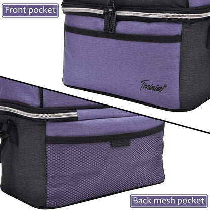 Tirrinia Reusable Lunch Box for Men Women, Insulated Lunch Bag Adult Work, Double Decker Leakproof Lunchbox for Office Picnic Beach—Dual Compartment Lunch Cooler Bag