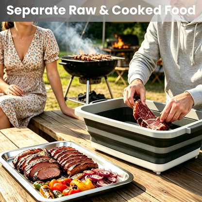 16L Collapsible BBQ Prep Tub Set with Lid, Tray, Tongs & Brush | Prep, Marinate, Carry, Grill & Serve Food in One Organized BBQ System