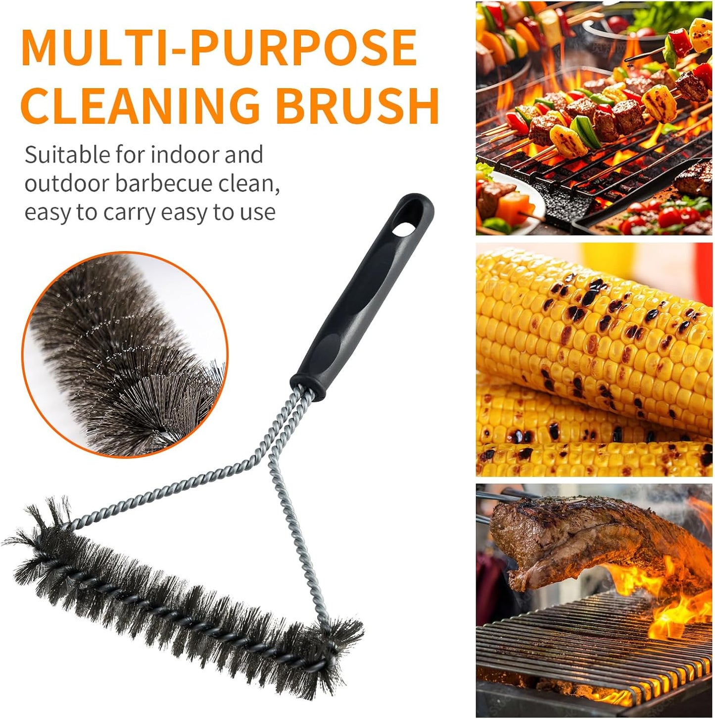 Grill Brush,BBQ Cleaner Accessories, Safe Wire Bristles Barbecue Cleaning Brush for Outdoor BBQ Grill, Gas & Charcoal Grilling Grates