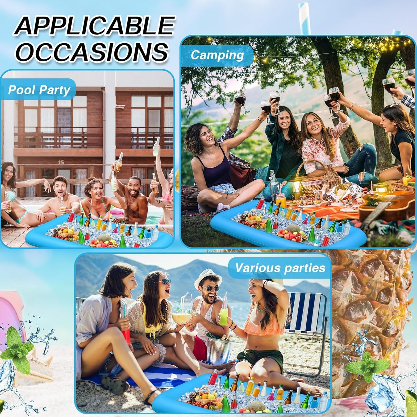Leitee Inflatable Serving Bar with Drain Plug 52 x 24 x 5'' Inflatable Ice Serving Buffet Bar for Party Food Cooler Buffet Drink(Black,Basic Style)