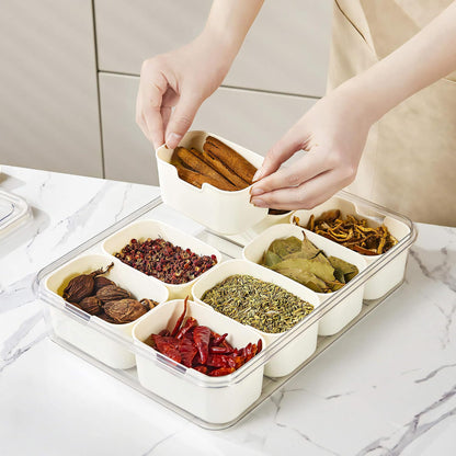 Divided Serving Tray with Lid for Veggie Charcuterie Container Portion Control Salad Keeper with 4 Removable Boxes Stackable Refrigerator Organizer Bins Food Storage Organizer Produce Saver