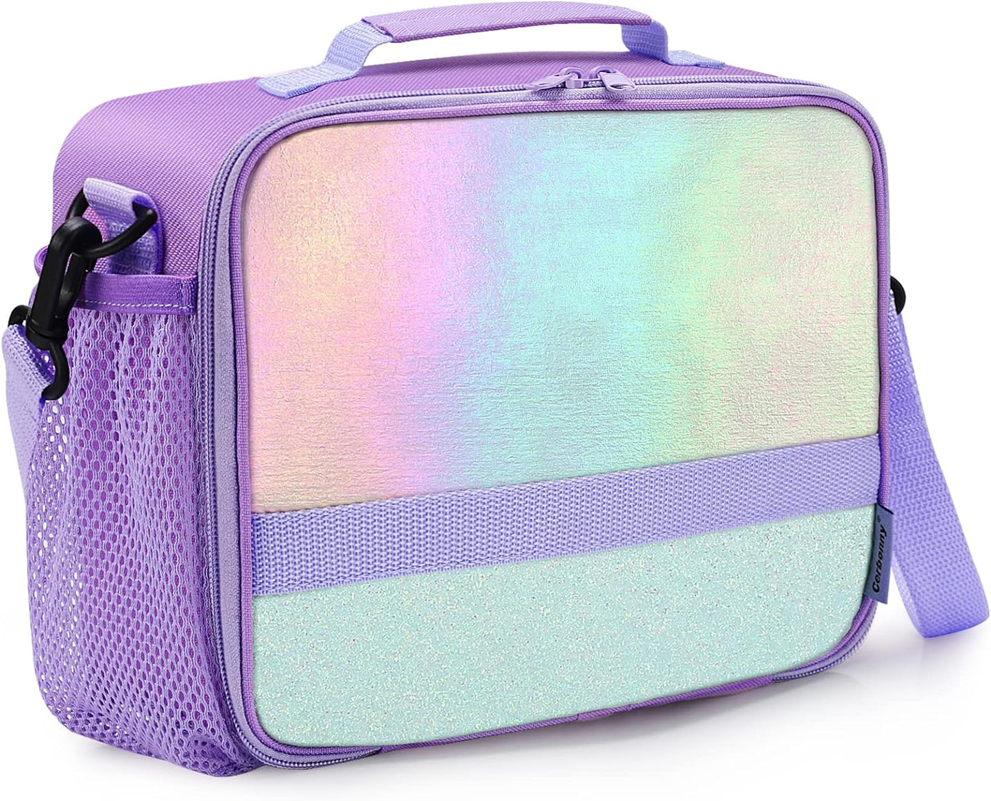 Cerbonny Kids Lunch Box, Insulated Lunch Bag for Girls and Boys, Durable Polyester with PEVA Lining, Adjustable Shoulder Strap, 10.8"L x 4"W x 8.8"H, 5 Pockets