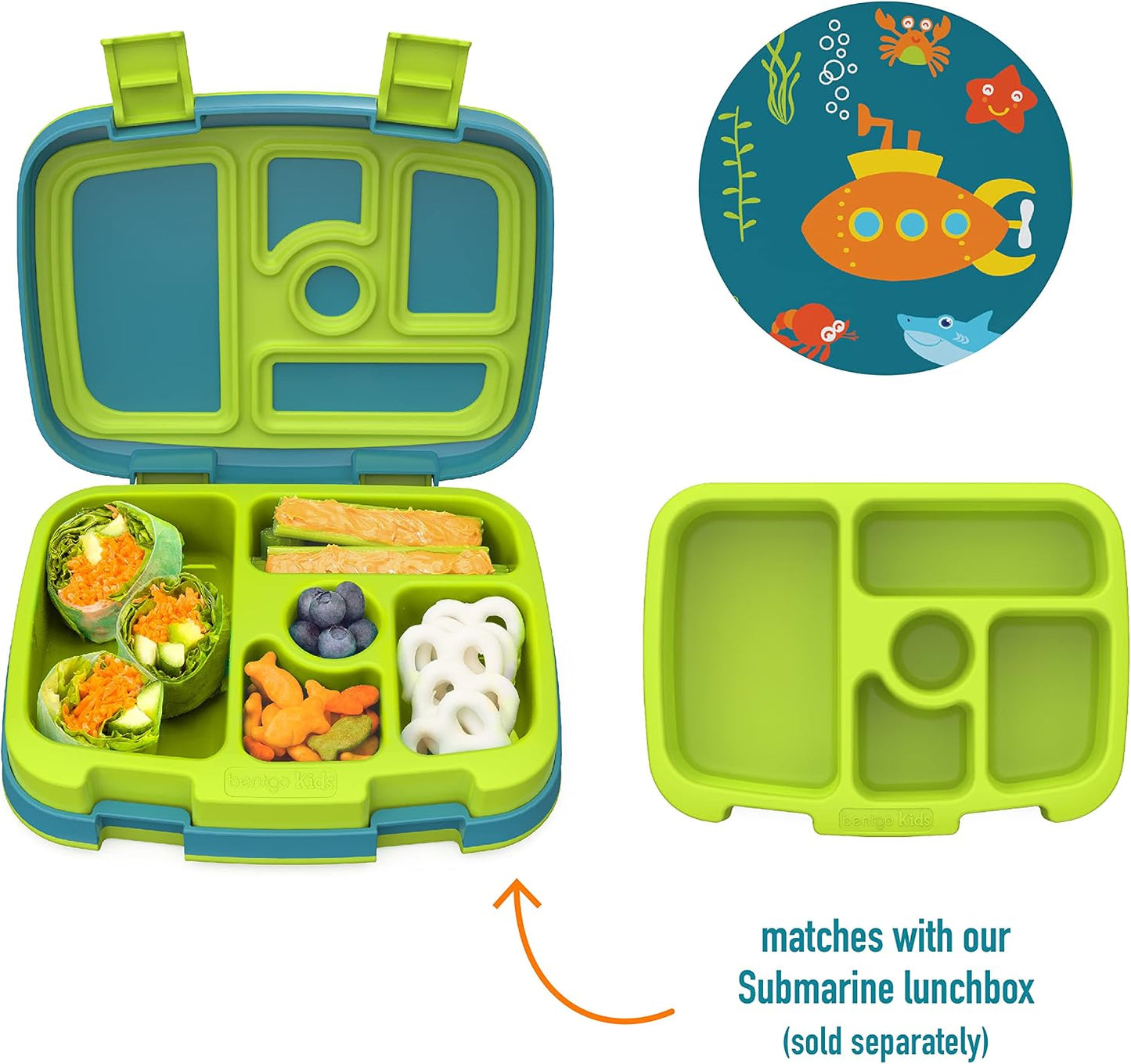 Bentgo® Kids Prints Tray with Transparent Cover - Reusable, BPA-Free, 5-Compartment Meal Prep Container with Built-In Portion Control for Healthy Meals At Home & On the Go (Mermaids in the Sea)