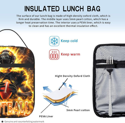 Boys Lunch Box for School Insulated Football Lunch Bag for Kid Boys Girls Teen Bento Boxes to School Office Picnic Travel Hiking Lunchbag Waterproof Leakproof with Adjustable Shoulder Strap