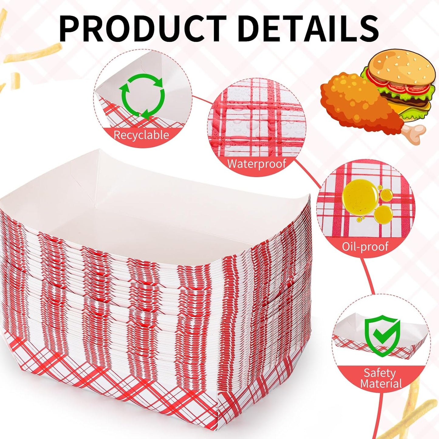 woric 54 Pcs Mexican Taco Food Trays, Disposable Mexican Nacho Paper Plates Popcorn Snack Candy Fries Tray for Birthday Carnival Easter Supplies