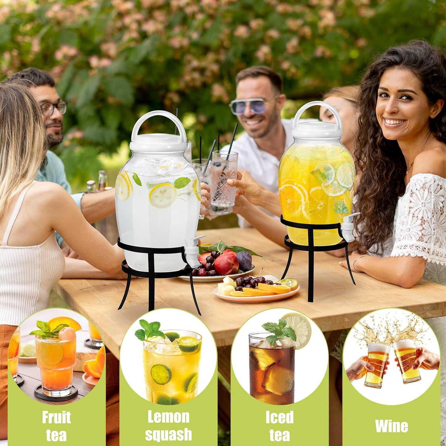 Havawish 2 Pack 1.16 Gallon Drink Beverage Dispenser with Stand for Parties Plastic Water Lemonade Juice Dispenser with Spigot and Lid for Countertop Weddings(Gold)