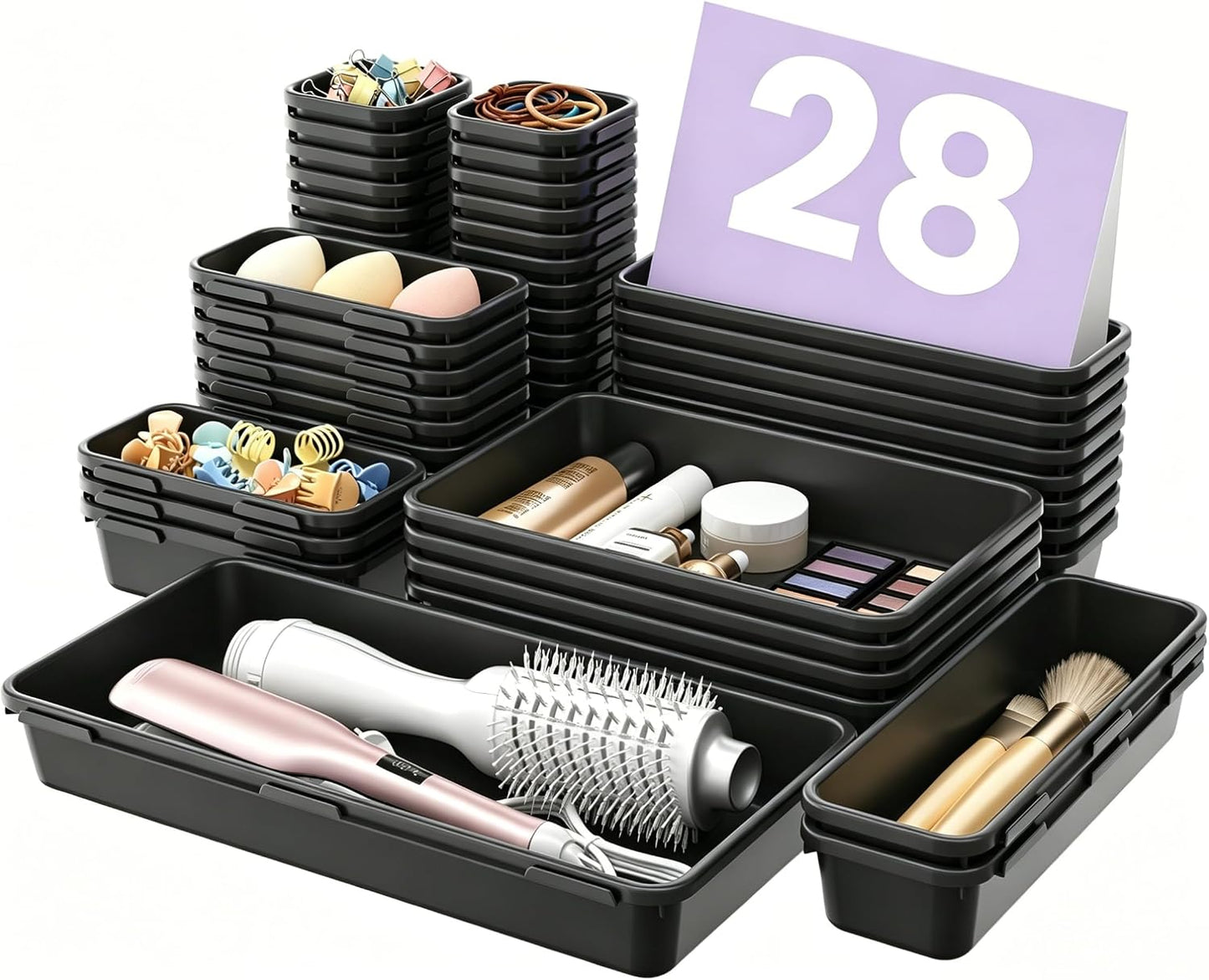 【Military Grade】A-LuGei Drawer Organizer, 【𝟱𝗦𝗶𝘇𝗲】 Makeup organizer, 【Holds 177 Items】 Bathroom Organizers and Storage, Organization and Storage, Desk Drawer Organizer for Vanity (Clear)