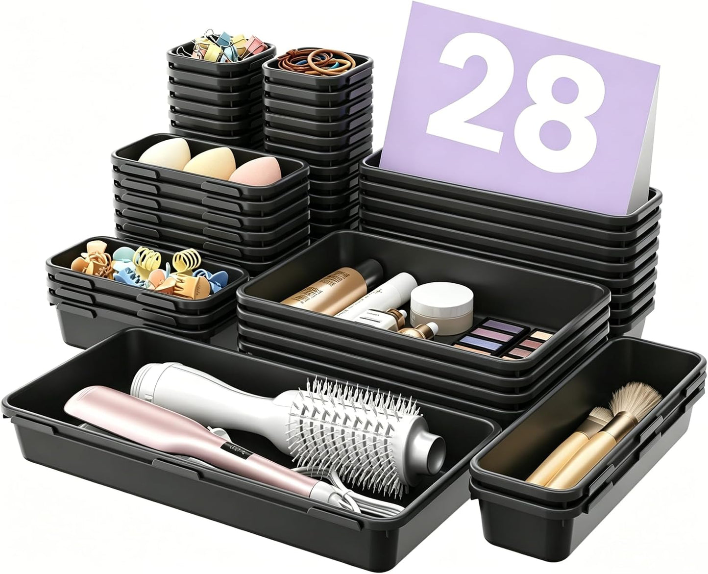 A-LuGei 【Military Grade】 Drawer Organizer,【𝟱𝗦𝗶𝘇𝗲】 Makeup organizer,【Holds 177 Items】 Bathroom Organizers and Storage,Organization and Storage,Desk Drawer Organizer for Vanity【Clear】