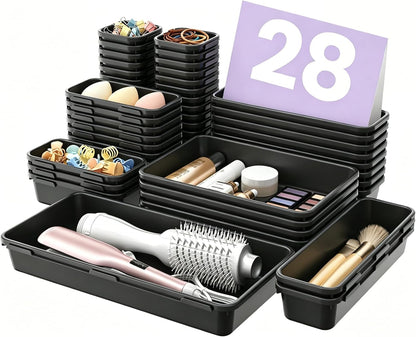 A-LuGei 【Military Grade】 Drawer Organizer,【𝟱𝗦𝗶𝘇𝗲】 Makeup organizer,【Holds 177 Items】 Bathroom Organizers and Storage,Organization and Storage,Desk Drawer Organizer for Vanity【Clear】