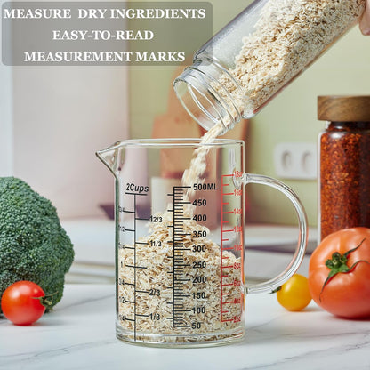 Ackers BORO3.3 Measure Glass -[Insulated handle | V-Shaped Spout]-Made of High Borosilicate Glass Measuring for Kitchen or Restaurant, Easy to Read, 60 ML (2 Oz) 丨(2 Pack)