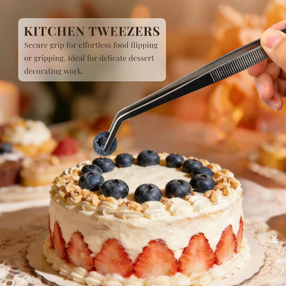 Stainless Steel Tweezers Tongs Set of 2, Kitchen Cooking Utensils, Straight and Bent Tip 11.8″ for Serving, Chef Tools