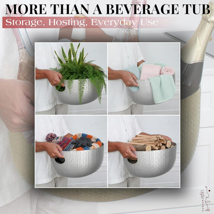 Gusto Nostro Large Beverage Tub for Parties - Metal Tub for Wine Bottles,Champagne,Beers - High Capacity Ice Bucket for Drinks - Extra Large Ice Buckets for Parties (22 qt) Outdoor Party Drink Bucket