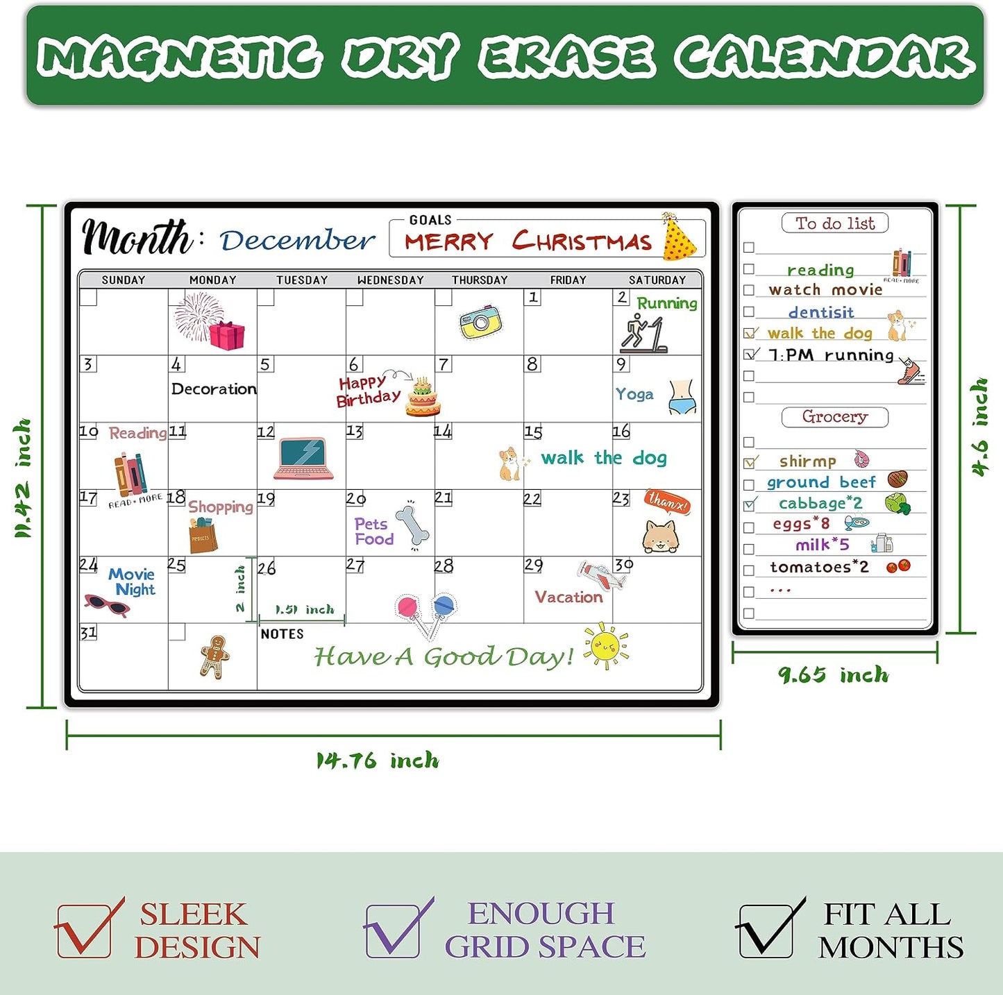 Magnetic Dry Erase Refrigerator Calendar with Markers - 15" x 11" Monthly Fridge Calendar and Today List, Fridge Whiteboard with Back Magnet