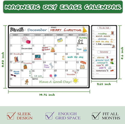 Magnetic Dry Erase Refrigerator Calendar with Markers - 15" x 11" Monthly Fridge Calendar and Today List, Fridge Whiteboard with Back Magnet
