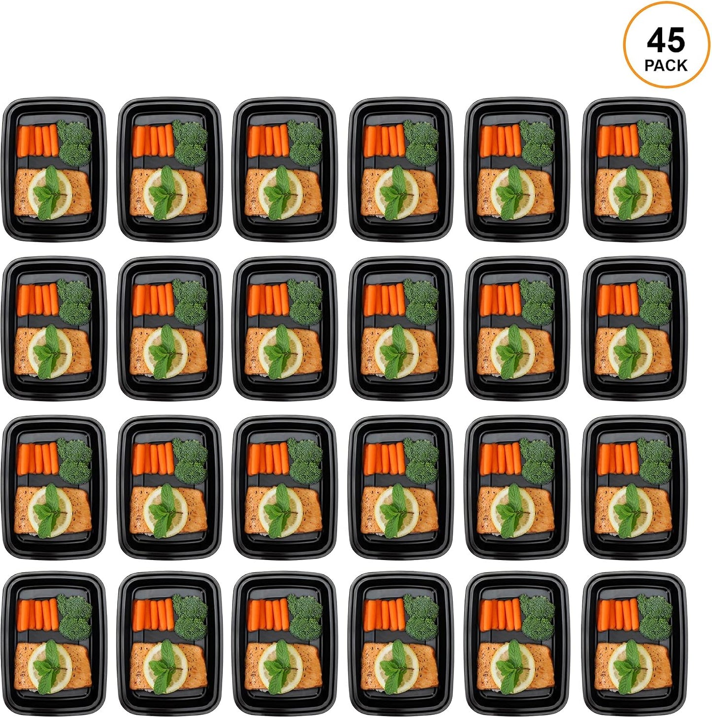 Freshware Meal Prep Containers [45 Pack] 1 Compartment Food Storage Containers with Lids, Bento Box, Stackable, Microwave/Dishwasher Safe (32 oz)
