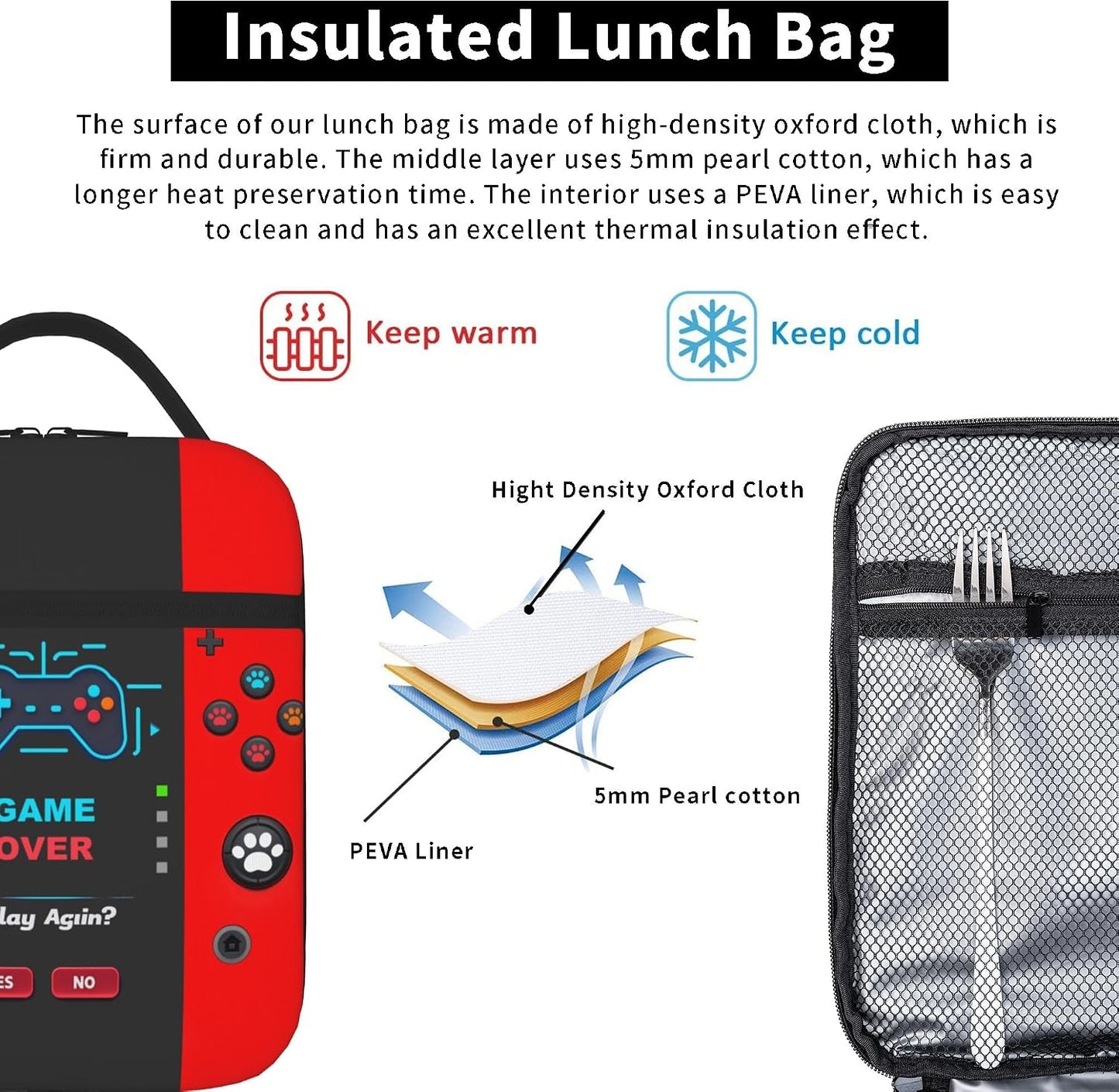 Dinosaur Volcano Insulated Lunch Bag for Women & Men, Reusable Leak-Proof Lunch Box with Cooler Compartment, Lunch Tote for Adults Work Travel Picnic Durable & Washable