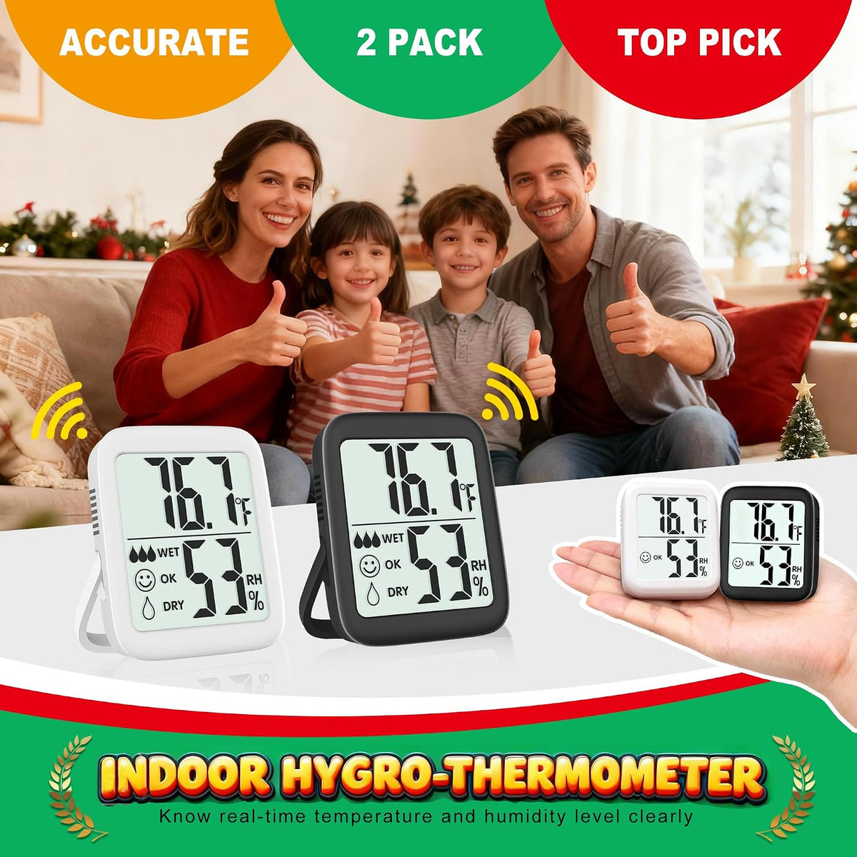 Antonki 2 Pack Room Thermometer Indoor Hygrometer