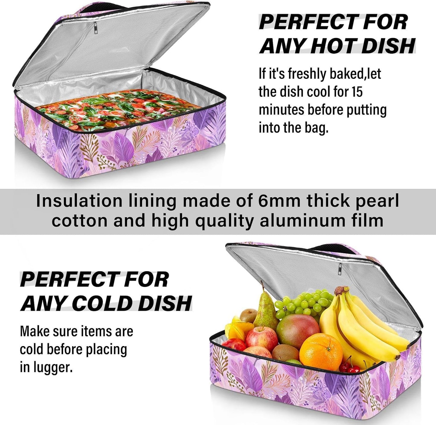 Casserole Carriers for Hot or Cold Food Reusable Casserole Dish Carrier Insulated Thermal Large Capacity Durable Perfect for Party Camping Family Gatherings Yellow Fish - Colors B