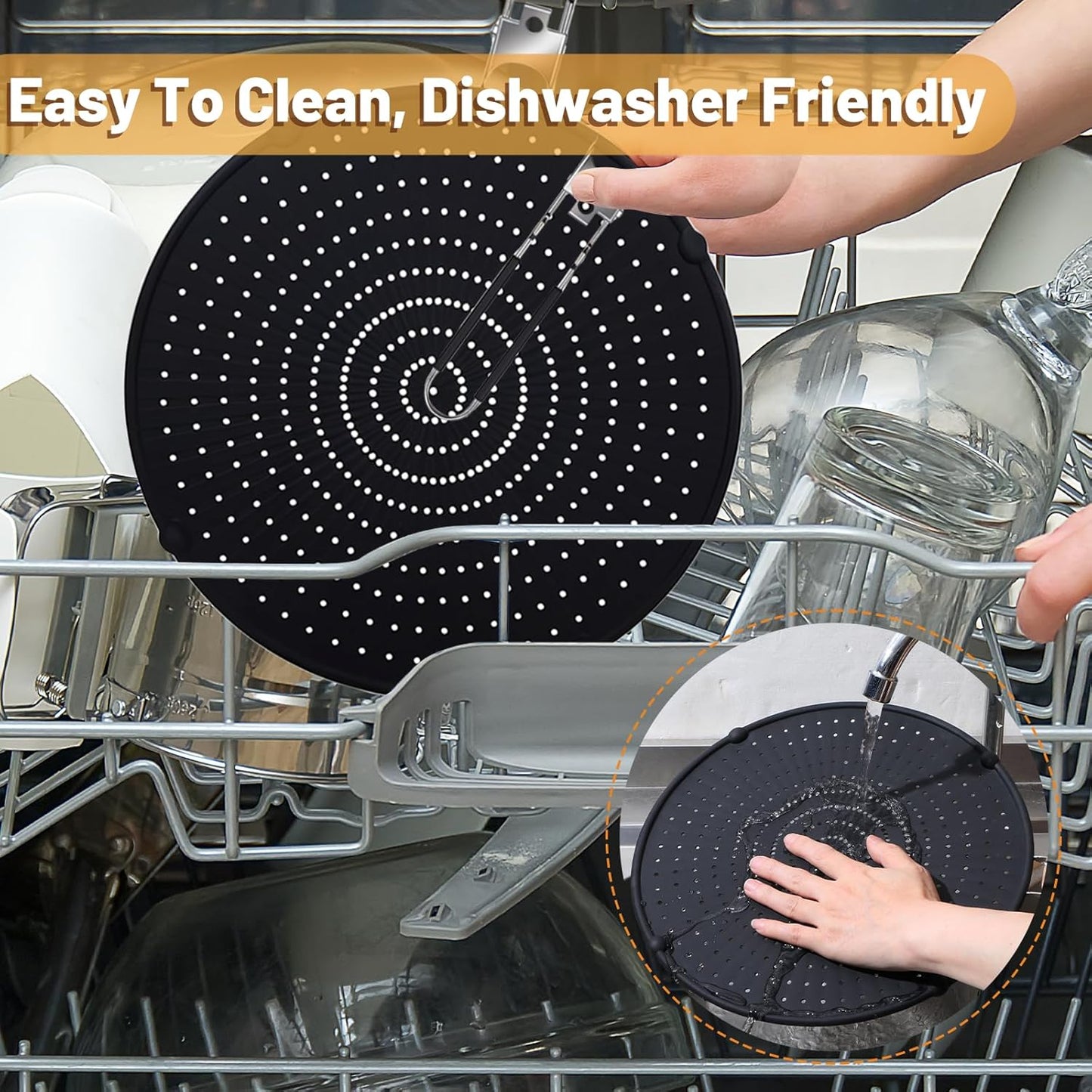 3 Pcs Silicone Splatter Screen for Frying Pan Grease Oil Splatter Foldable Splash Guard Heat Resistant Multi Use for Baking and Cooking(Black)