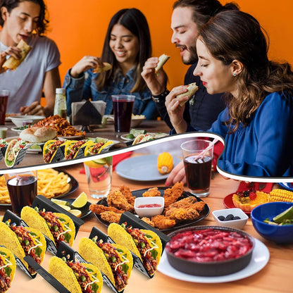 Baderke Mexico Taco Holder Stands Set of 6 Black Large Tray Plates Plastics Hollow Holder for Taco Night Tuesday Carnival Party Supplies, Dishwasher Microwave Safe