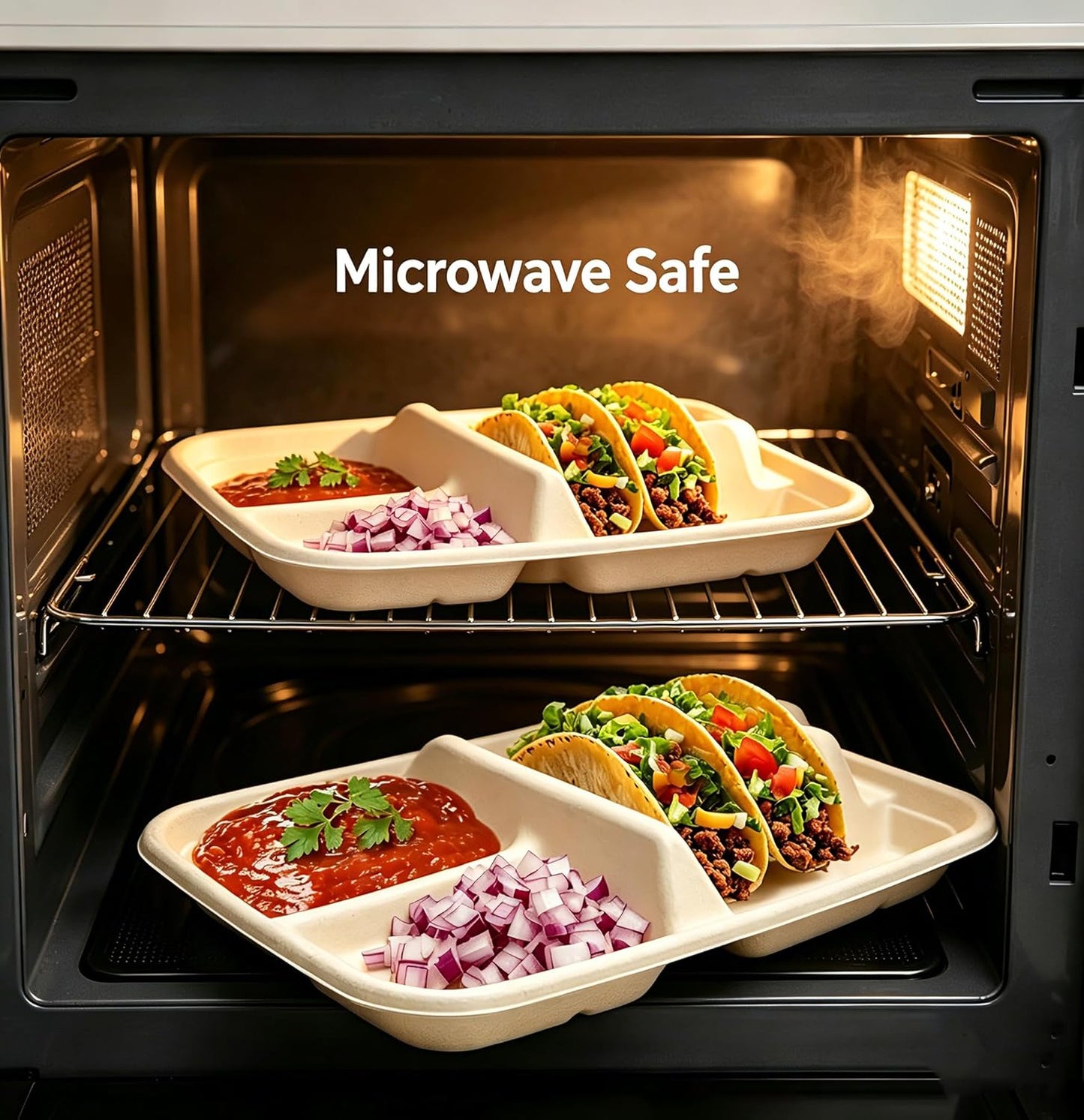 Disposable Taco Plates for 2 Tacos & 2 Sides – 25 PACK | Premium Paper Plates with Dividers, Fiesta Taco Holder, Taco Stand for Tuesday & Bar Serving Set