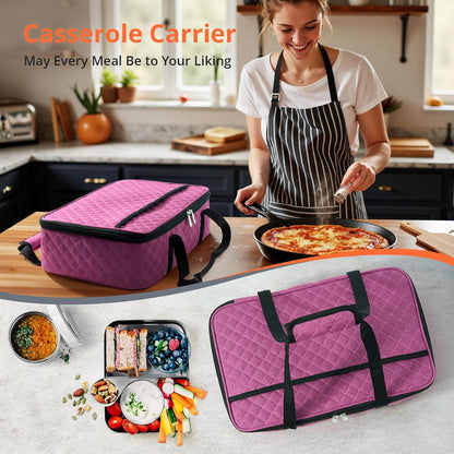 Insulated Casserole Carrier Portable Food Tote for Hot or Cold – Fits 9"x13" Baking Dish, Lasagna Holder for Parties, Picnic, Travel, Beach - Black