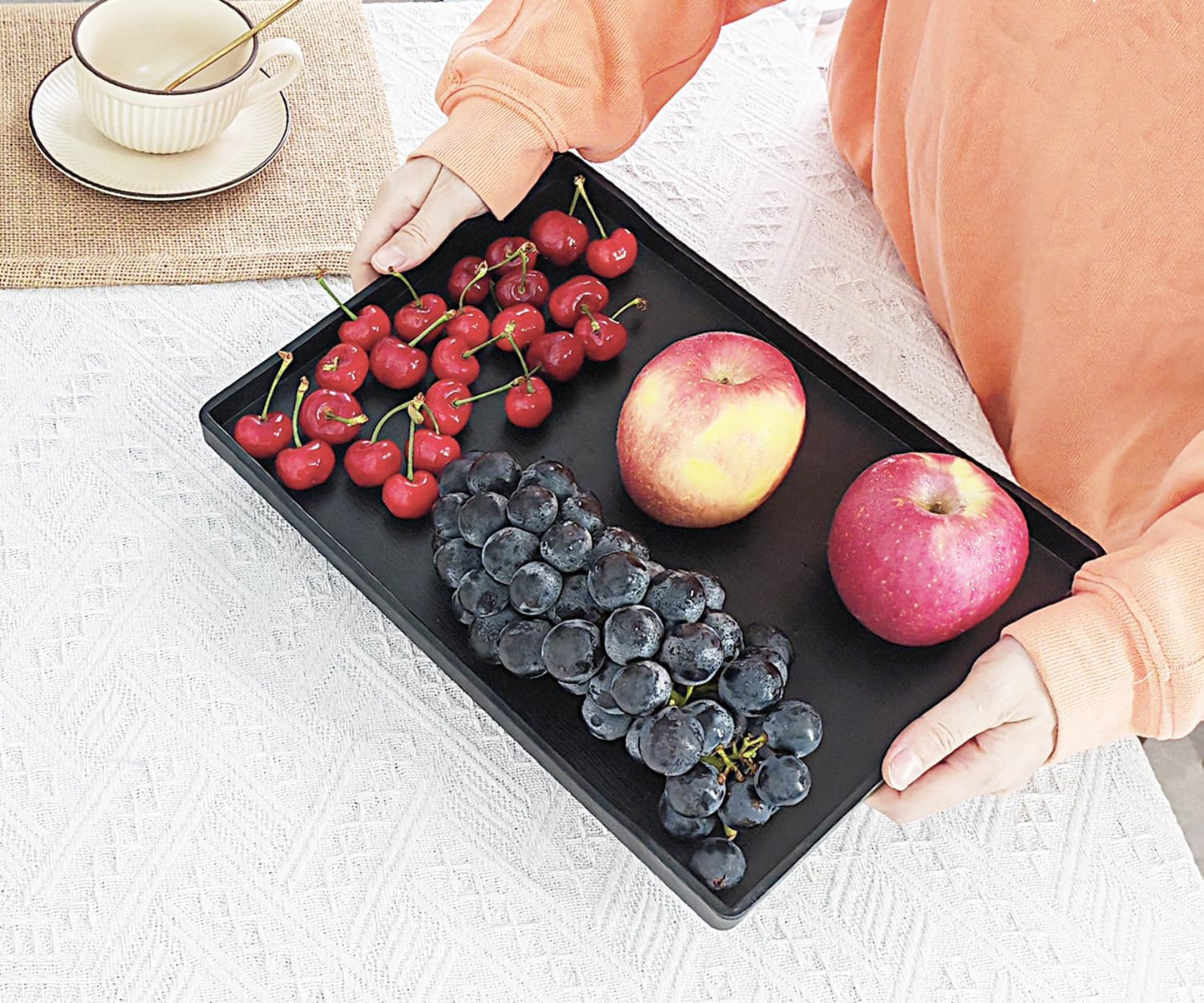White Serving Tray (13.5 x 9.6 inch) for Serving Accessory, Elegant & Stackable Plastic Tray for Spa, Coffee, Drinks, Tea, Bar, Party, Seasoning, Perfume and Display Use.