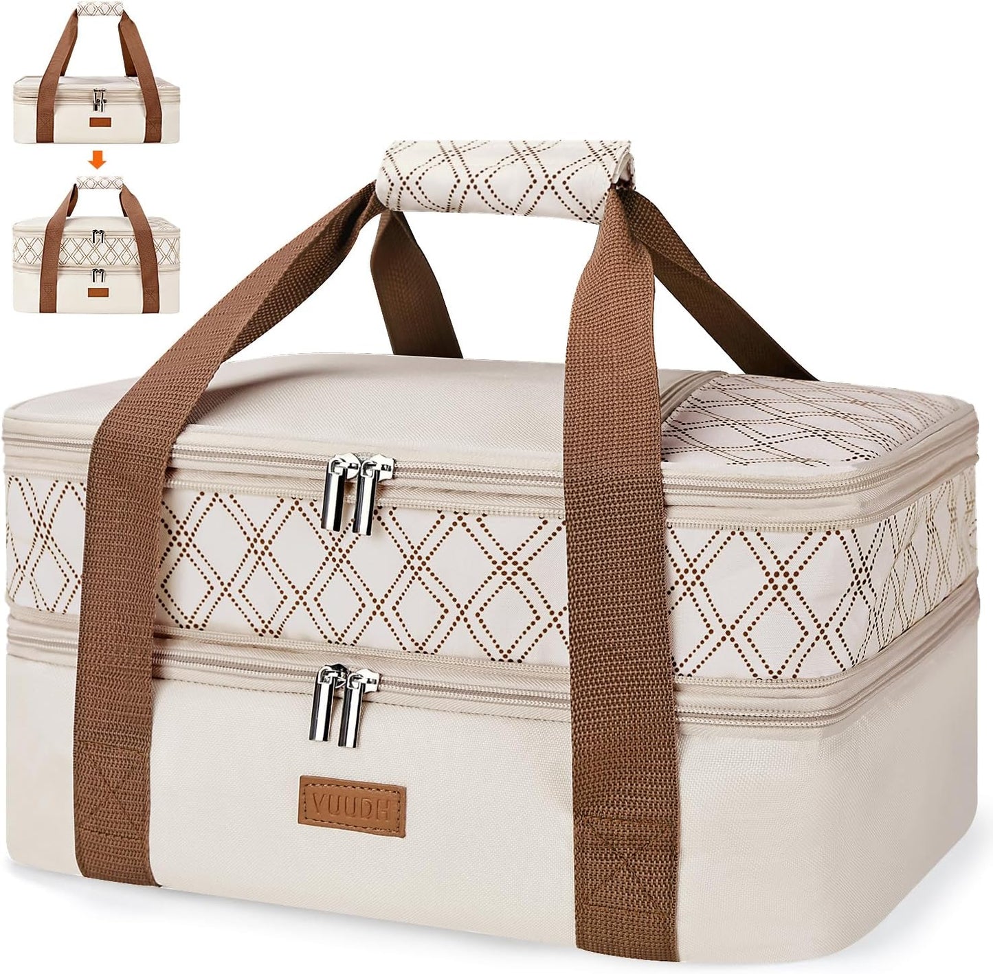 Expandable Casserole Carrier Bag - Double Decker Food Bag, Insulated Casserole Carrier for Hot or Cold Food, Lasagna Holder Tote for Picnics,Beaches,Traveling or Gifts