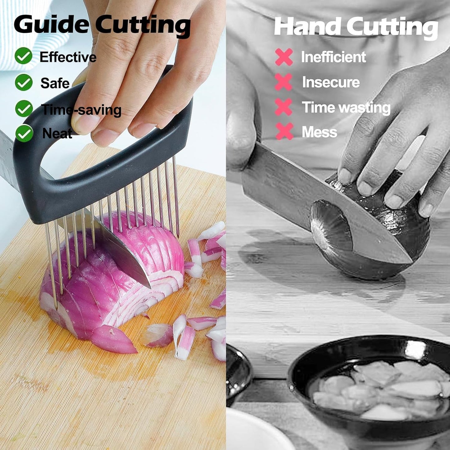 Hendiy Extra-Large Onion Holder for Slicing, 304 Stainless Steel Onion Slicer with 16 Long Needles, Onions Cutter Vegetable Chopper, Extra-Large Tomato Potato Slicer,Meat Tenderizer,Food Slicing Guide
