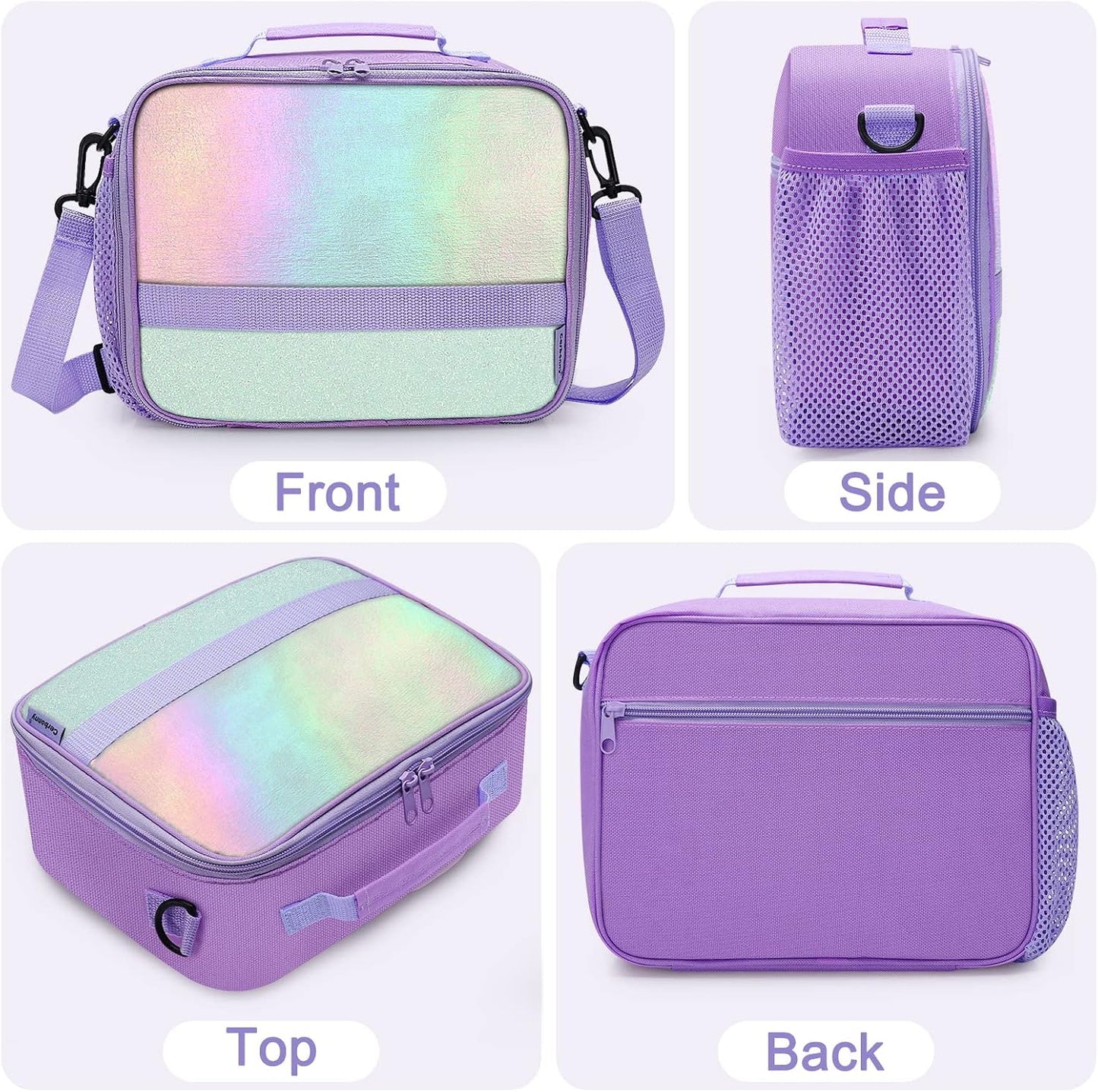 Cerbonny Kids Lunch Box, Insulated Lunch Bag for Girls and Boys, Durable Polyester with PEVA Lining, Adjustable Shoulder Strap, 10.8"L x 4"W x 8.8"H, 5 Pockets