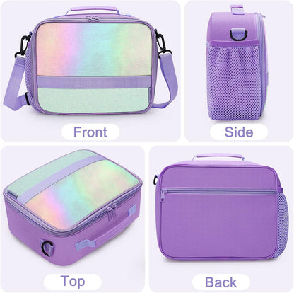 Cerbonny Kids Lunch Box, Insulated Lunch Bag for Girls and Boys, Durable Polyester with PEVA Lining, Adjustable Shoulder Strap, 10.8"L x 4"W x 8.8"H, 5 Pockets
