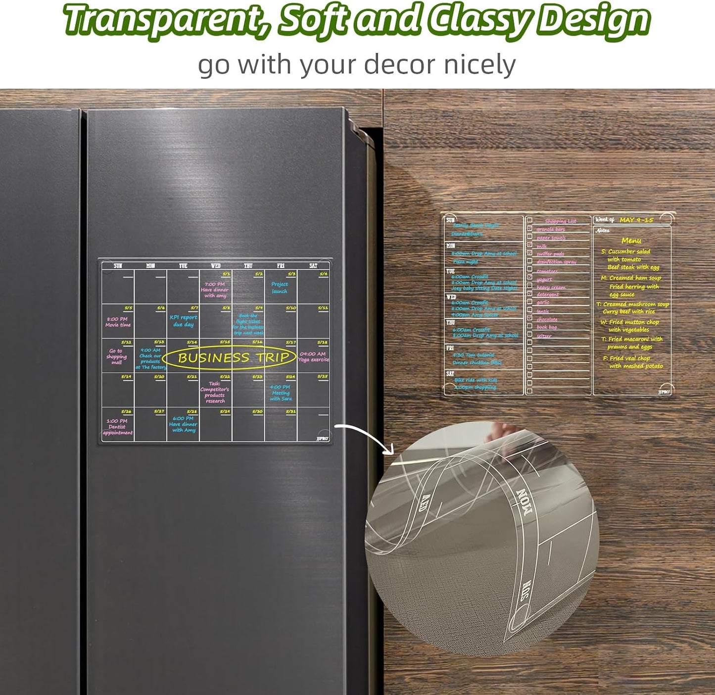 JJPRO Non-Magnetic Clear Weekly Planner & to Do List for Fridge, 8.5"x13" Dry Erase to Do List WhiteBoard,Reuasble Weekly Calendar for Refrigerator,Cabinet,Wall&Glass, All Smooth Surfaces