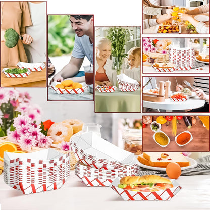 100 Pack 2lb Paper Food Trays, Heavy-Duty Paper Food Boat Disposable Serving Basket Tray for French Fries Nachos Snack Hot Dog Taco BBQ Popcorn Party Picnic Wedding Party (Brown)