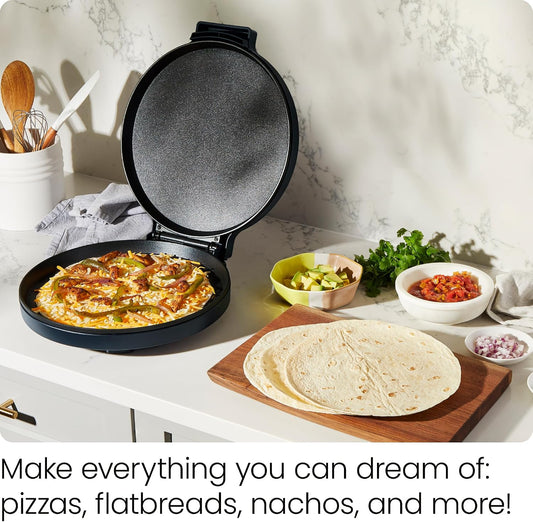 Chefman Everything Maker & Pizza Oven – 1440W Countertop Electric Pizza Maker with 12” Nonstick Cooking Plates, Plus Makes Quesadillas, Omelettes and More, with Indicator Lights and Vertical Storage
