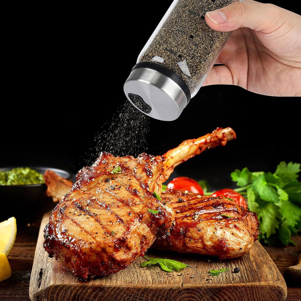 Accmor Salt Pepper Shakers with Adjustable Holes, Glass Spice Shaker Seasoning Cans for Kitchen, Home Restaurant Farmhouse BBQ Camping