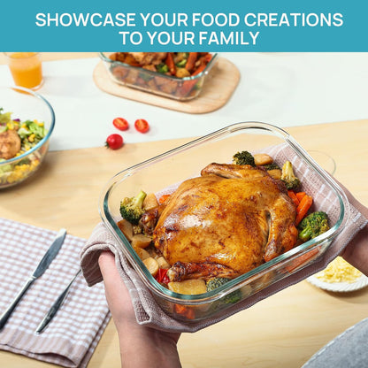Vtopmart 2Pack 1860ml/63oz Large Glass Storage Containers with Lids, Meal Prep Food Container Set with Snap Airtight Lid for Baking, Microwave, Oven, Leak Proof, for Freezer, Dishwasher, Grey