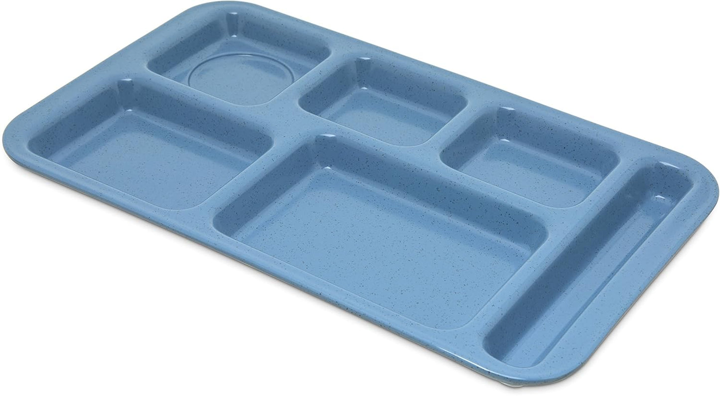 Carlisle FoodService Products Melamine Lunch Tray with 4 Compartments, Right Handed Cafeteria Tray with Divided Compartments for Food, 10" x 9.75", Dark Blue