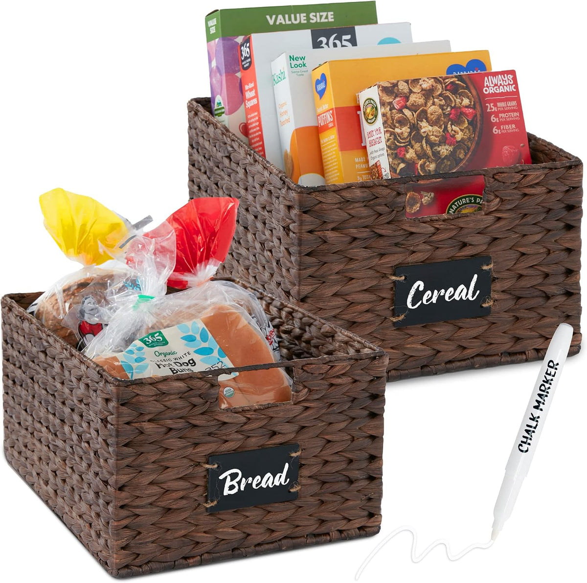 Best Choice Products Set of 4 9x12in Water Hyacinth Pantry Baskets, Woven Organizers w/Chalkboard Label, Chalk Marker - Natural