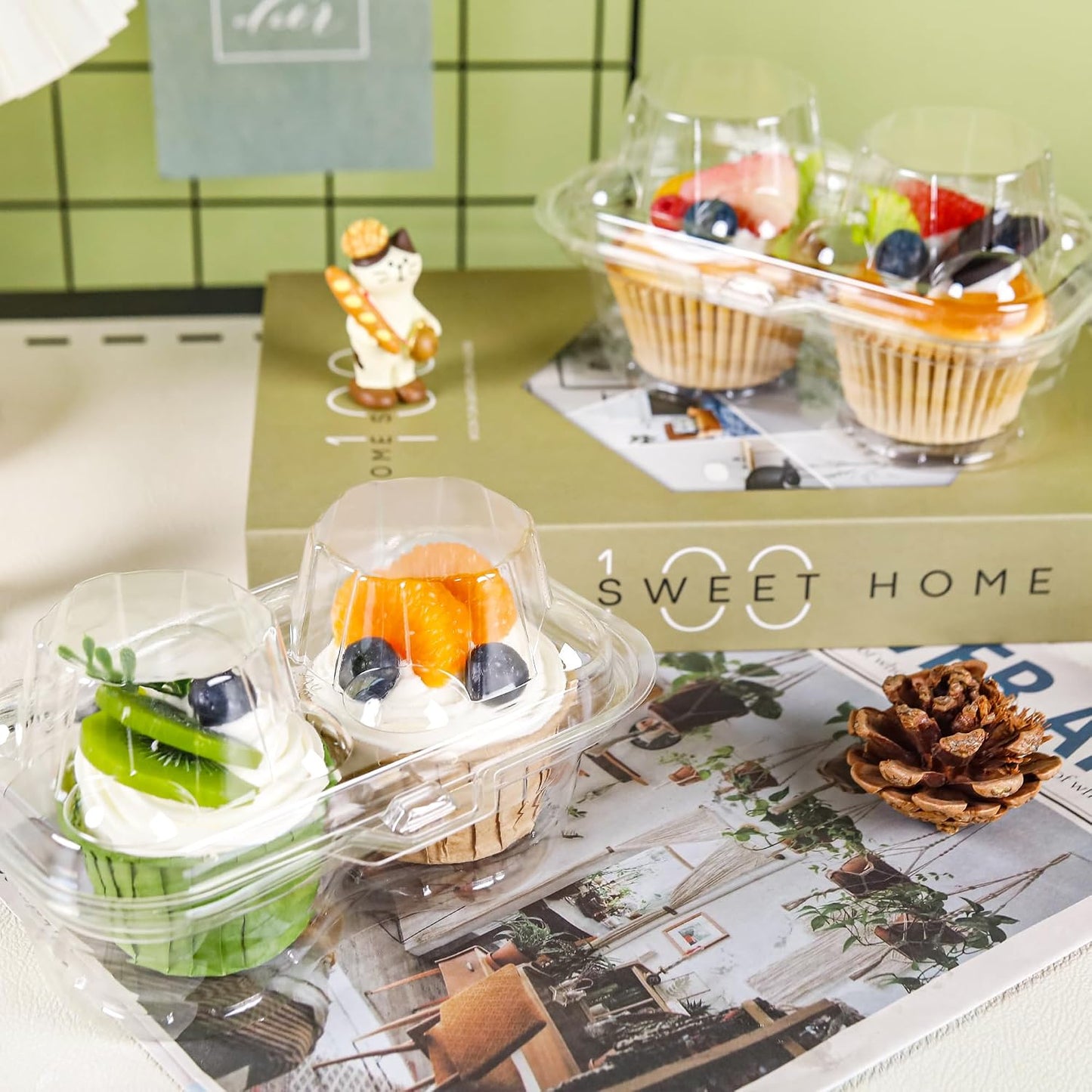 NPLUX 2 Count Cupcake Containers 25 Pack Cupcake Holder with Connected Airtight Lid Cupcake Boxes for 50 Cupcakes Muffins, BPA Free, Standard Size