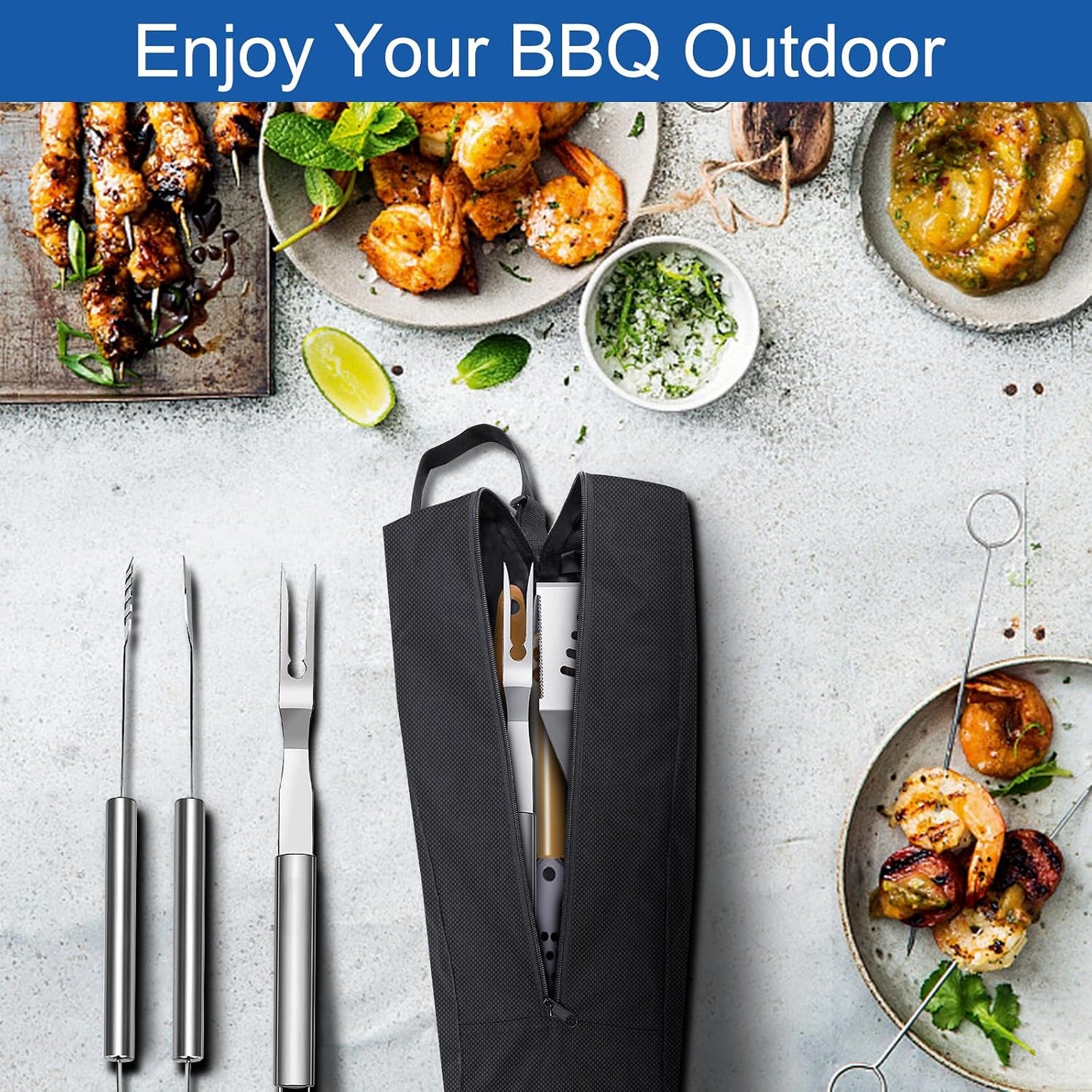 BBQ Tool Storage Bag, Heavy Duty Tools Bag, 600D Oxford Cloth, Outdoor Grill Accessories Bag for Camping Picnic Trip (22X5X8Inch)