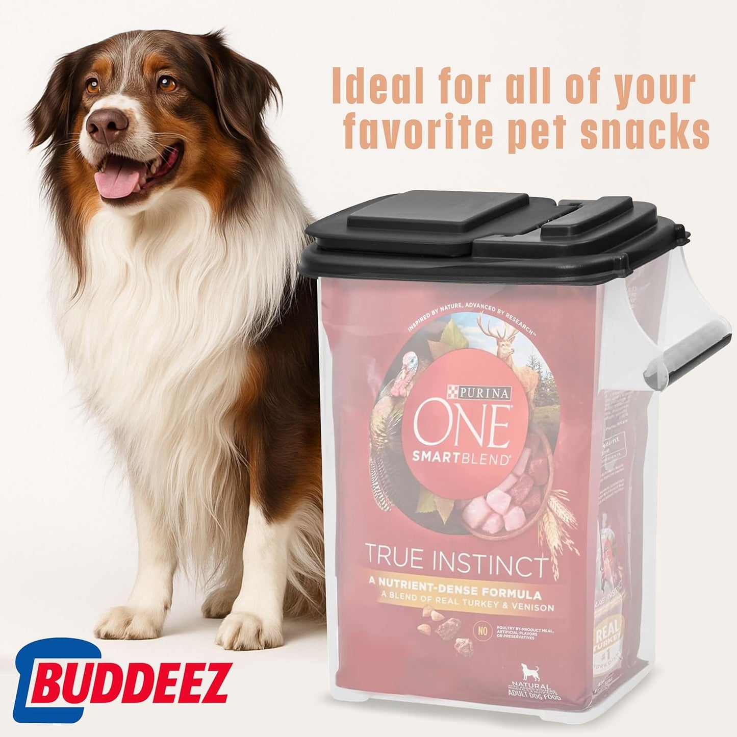 Buddeez Pet Food Storage Dispensers Plastic 4 Gallon - Airtight Flip Top for Freshness - Dry Dog Food, Cat Food or Bird Seed Plastic Containers (Set of 2)