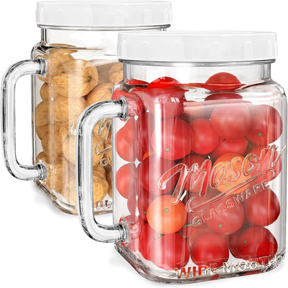 Folinstall 74 oz/2160 ml Glass Jar with Lid, Wide Mouth Airtight Glass Storage Jar, Quart Pantry Organization Mason Jar For Fridge, Food Storage Container For Sugar, Flour, Pickle, Coffee, Candy