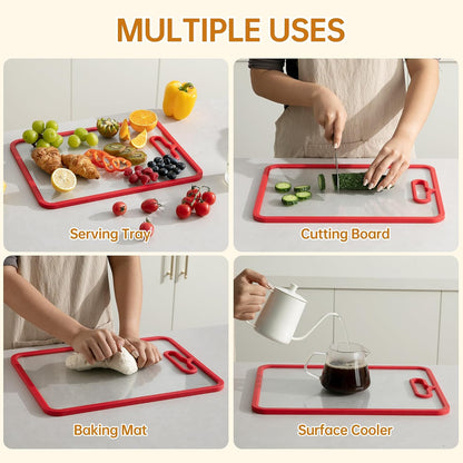 2Pcs White Glass Cutting Board for Kitchen, Tempered Glass Chopping Board with Non-Slip Edges, Dishwasher Safe Clear Cutting Board Set, Heat & Shatter Resistant,15"×11" & 13"×9"